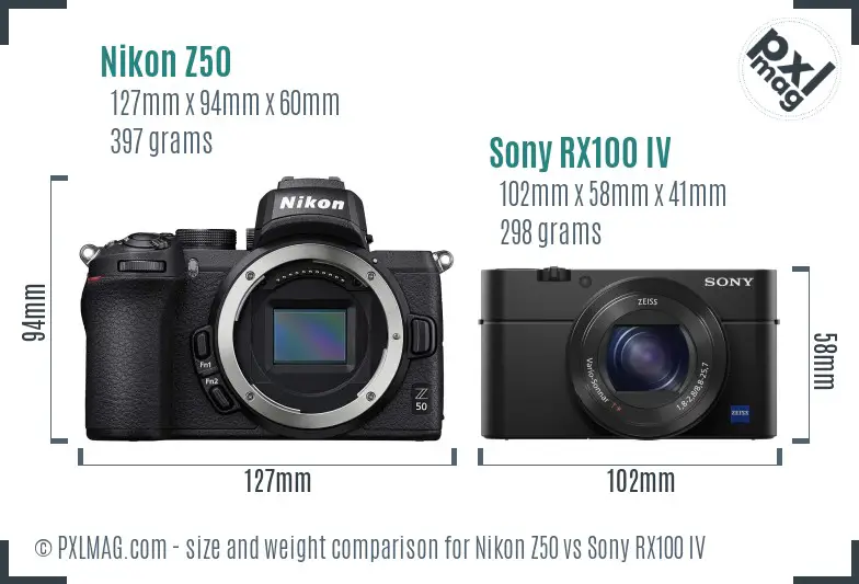 Nikon Z50 vs Sony RX100 IV size comparison