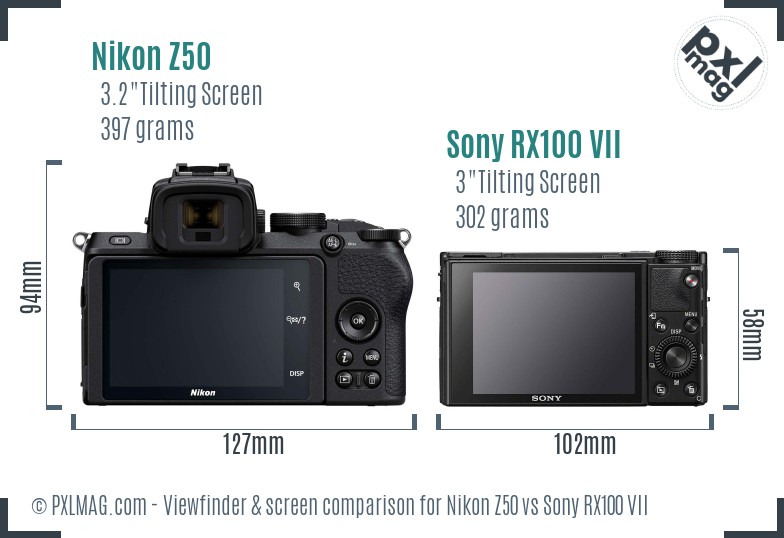 Nikon Z50 vs Sony RX100 VII Screen and Viewfinder comparison