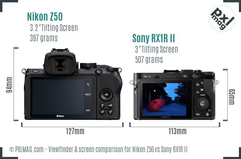 Nikon Z50 vs Sony RX1R II Screen and Viewfinder comparison