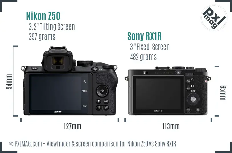 Nikon Z50 vs Sony RX1R Screen and Viewfinder comparison