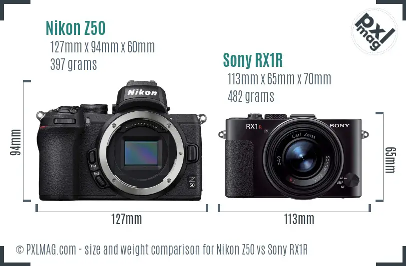 Nikon Z50 vs Sony RX1R size comparison