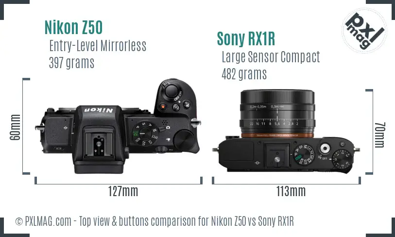 Nikon Z50 vs Sony RX1R top view buttons comparison