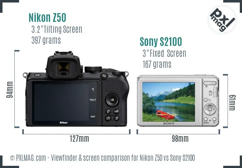 Nikon Z50 vs Sony S2100 Screen and Viewfinder comparison Nikon Z50 vs Sony S2100 Screen and Viewfinder comparison