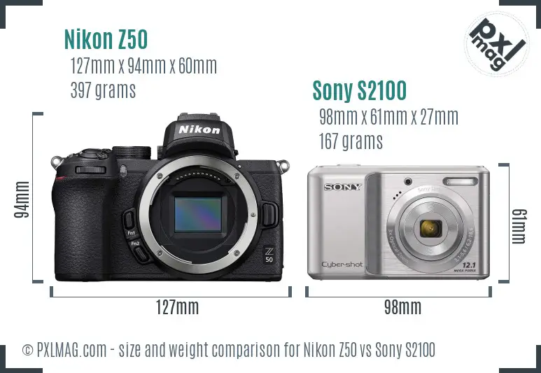 Nikon Z50 vs Sony S2100 size comparison Nikon Z50 vs Sony S2100 size comparison