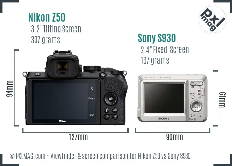 Nikon Z50 vs Sony S930 Screen and Viewfinder comparison