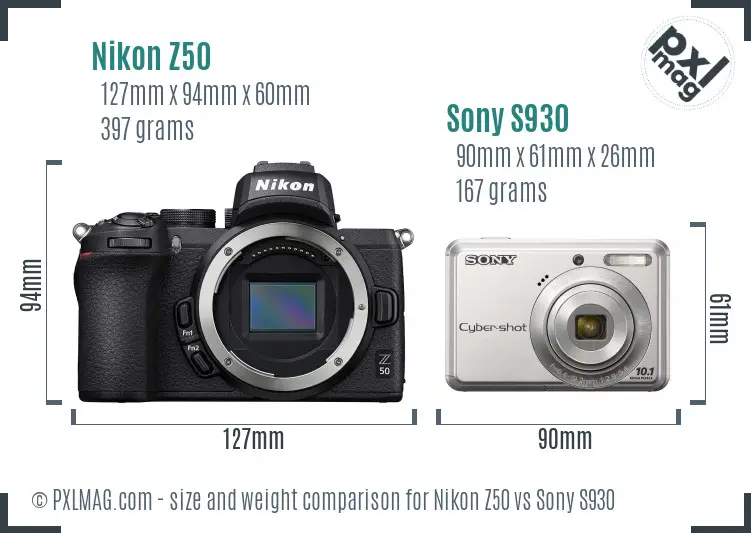 Nikon Z50 vs Sony S930 size comparison