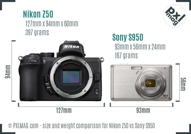 Nikon Z50 vs Sony S950 size comparison Nikon Z50 vs Sony S950 size comparison