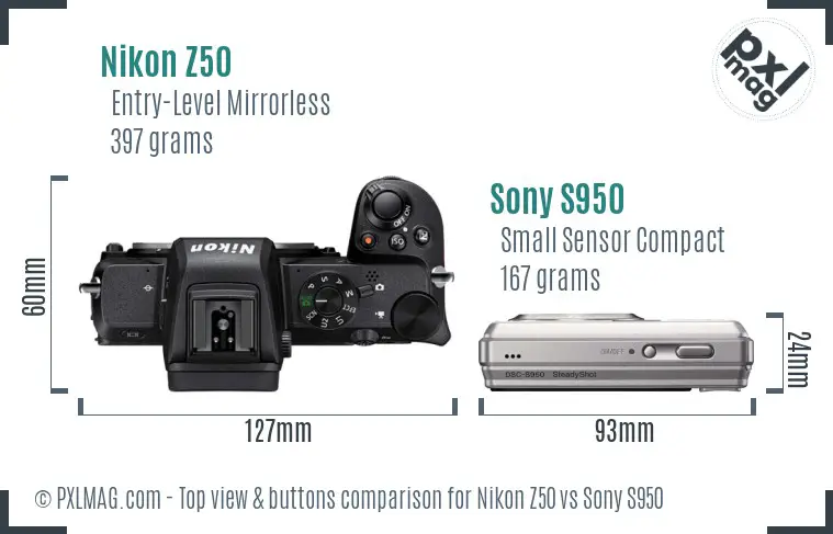 Nikon Z50 vs Sony S950 top view buttons comparison Nikon Z50 vs Sony S950 top view buttons comparison