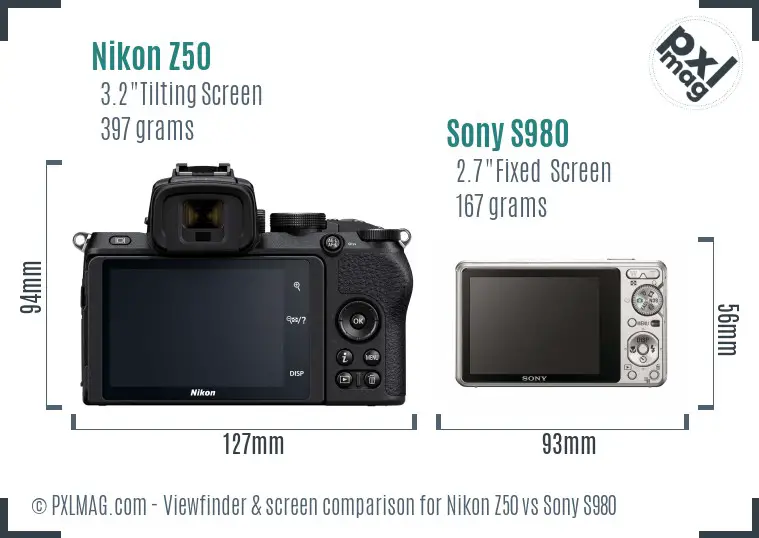 Nikon Z50 vs Sony S980 Screen and Viewfinder comparison