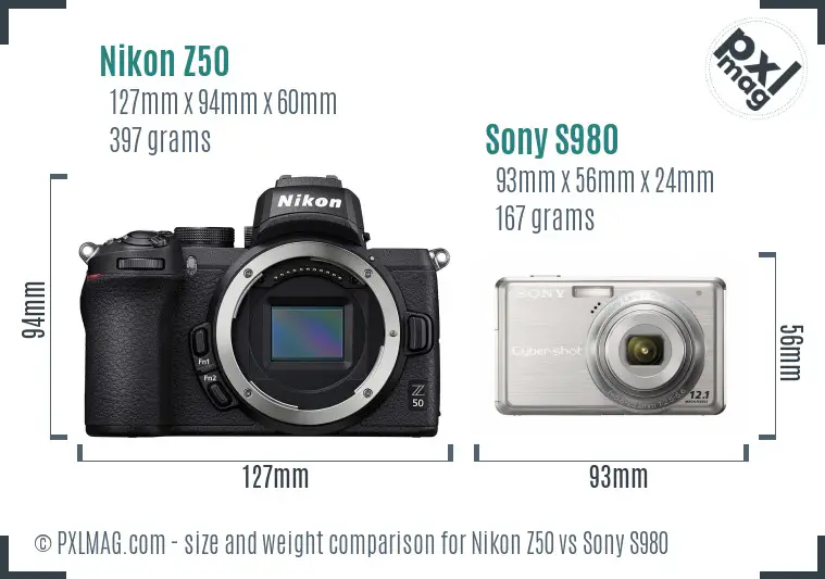 Nikon Z50 vs Sony S980 size comparison