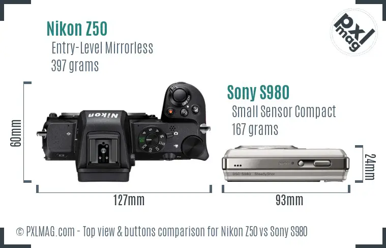 Nikon Z50 vs Sony S980 top view buttons comparison