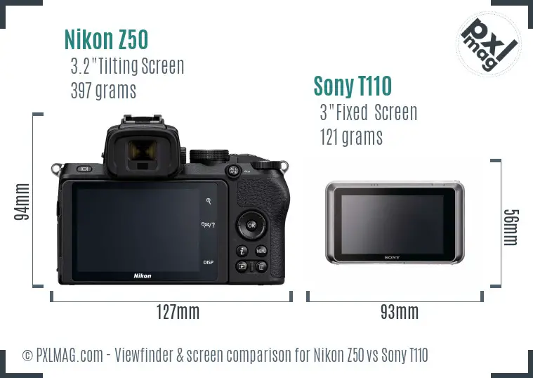 Nikon Z50 vs Sony T110 Screen and Viewfinder comparison