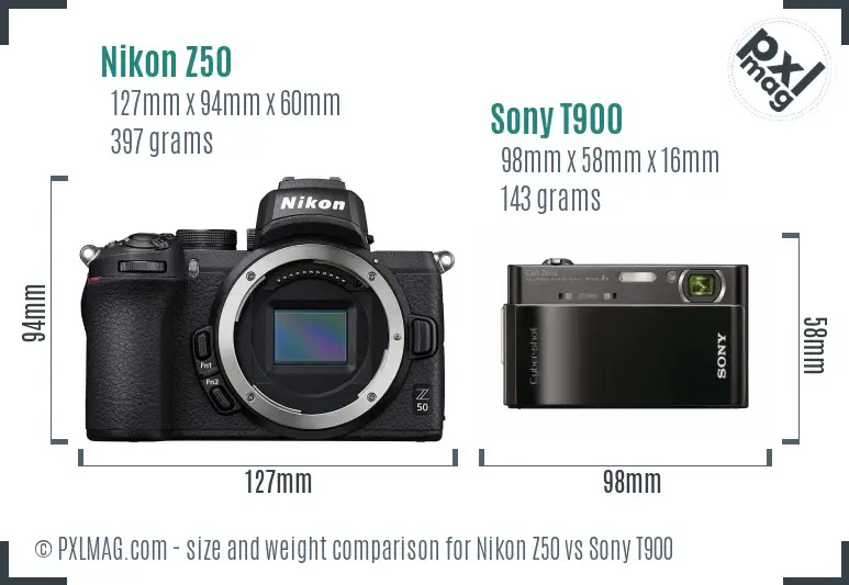 Nikon Z50 vs Sony T900 size comparison Nikon Z50 vs Sony T900 size comparison