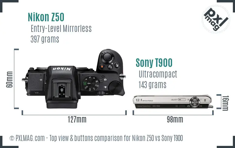Nikon Z50 vs Sony T900 top view buttons comparison Nikon Z50 vs Sony T900 top view buttons comparison