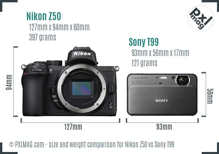Nikon Z50 vs Sony T99 size comparison