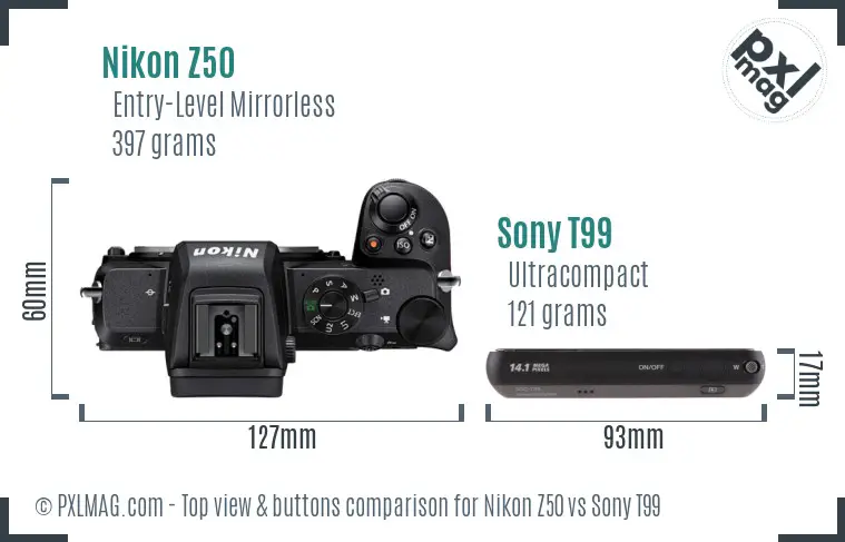Nikon Z50 vs Sony T99 top view buttons comparison
