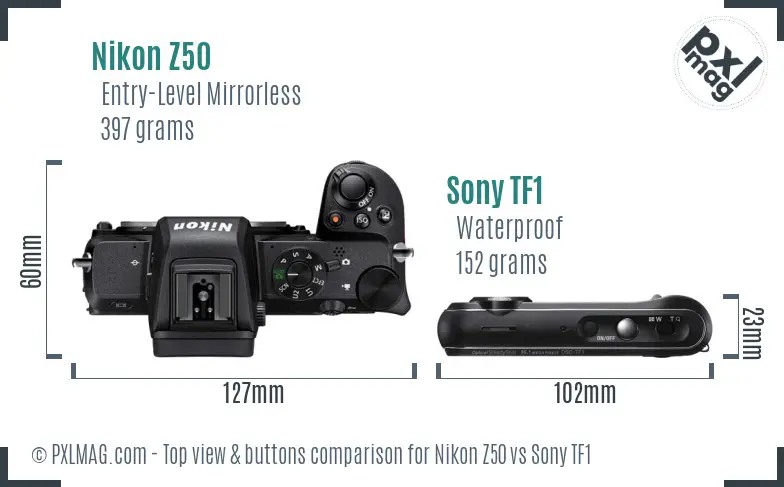 Nikon Z50 vs Sony TF1 top view buttons comparison