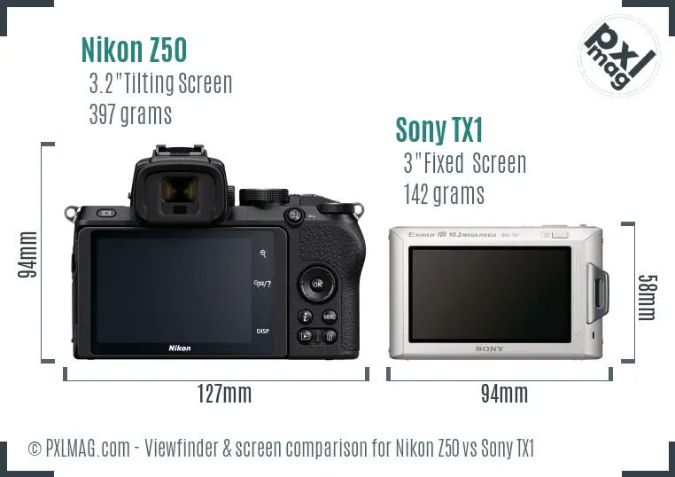 Nikon Z50 vs Sony TX1 Screen and Viewfinder comparison