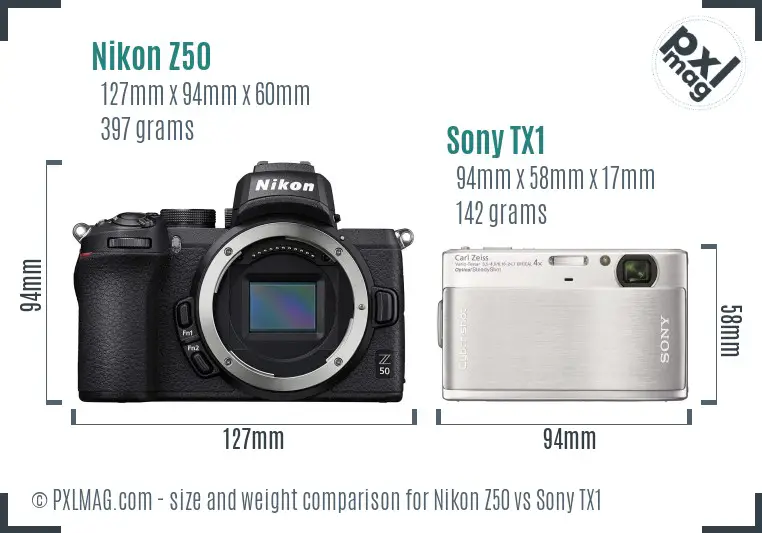 Nikon Z50 vs Sony TX1 size comparison