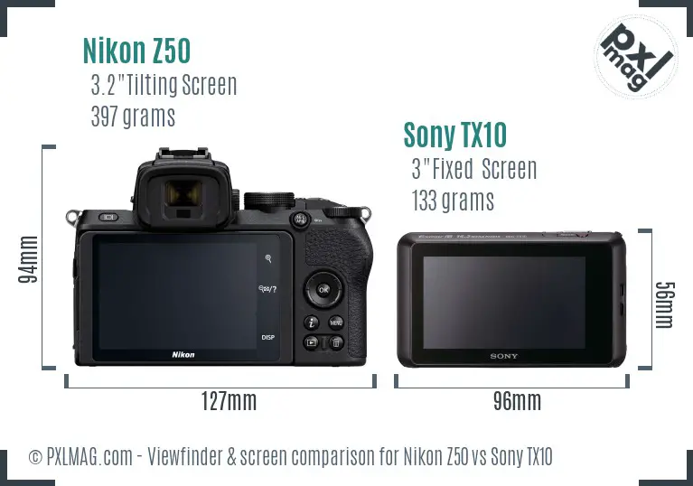 Nikon Z50 vs Sony TX10 Screen and Viewfinder comparison