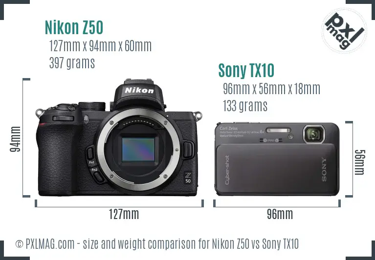 Nikon Z50 vs Sony TX10 size comparison