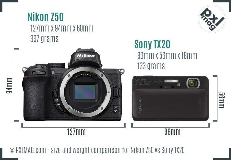 Nikon Z50 vs Sony TX20 size comparison