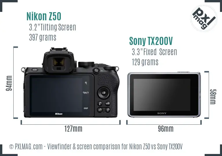 Nikon Z50 vs Sony TX200V Screen and Viewfinder comparison