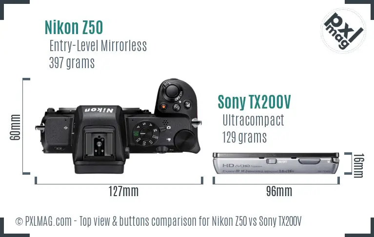 Nikon Z50 vs Sony TX200V top view buttons comparison