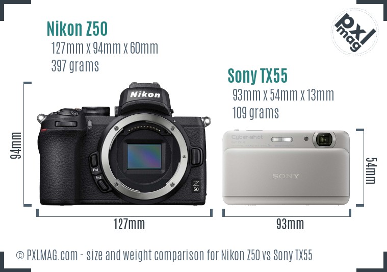 Nikon Z50 vs Sony TX55 size comparison Nikon Z50 vs Sony TX55 size comparison