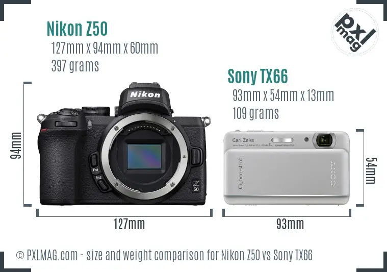Nikon Z50 vs Sony TX66 size comparison