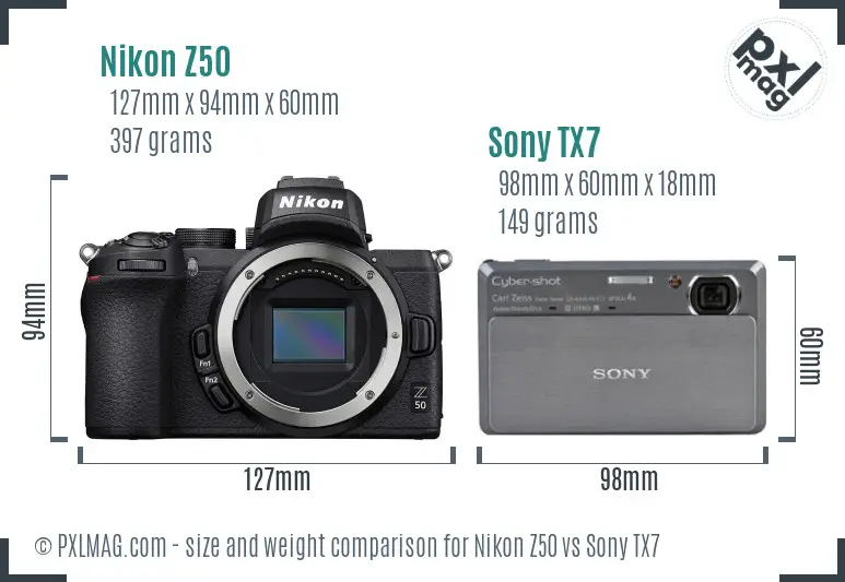 Nikon Z50 vs Sony TX7 size comparison Nikon Z50 vs Sony TX7 size comparison