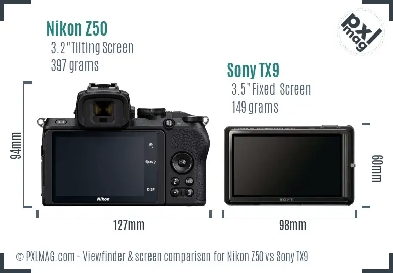 Nikon Z50 vs Sony TX9 Screen and Viewfinder comparison