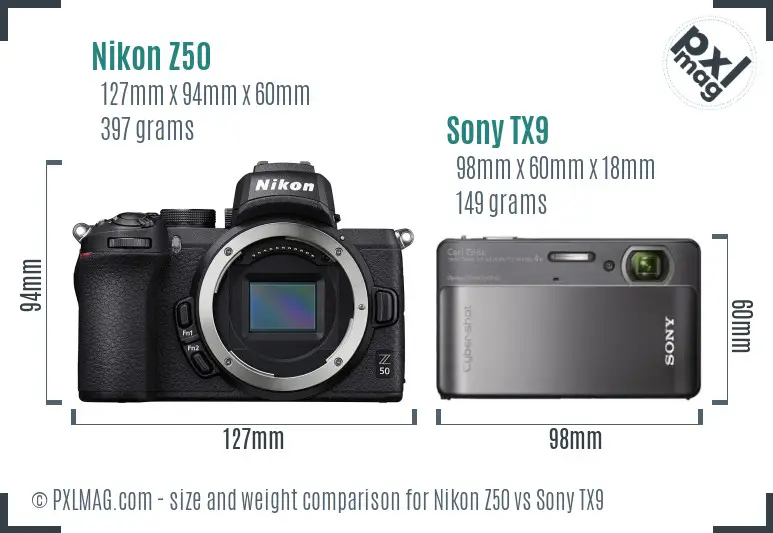 Nikon Z50 vs Sony TX9 size comparison