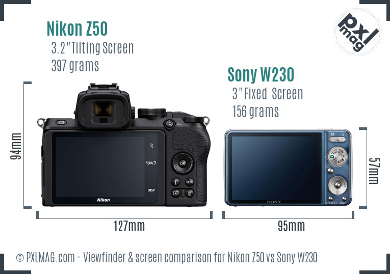 Nikon Z50 vs Sony W230 Screen and Viewfinder comparison