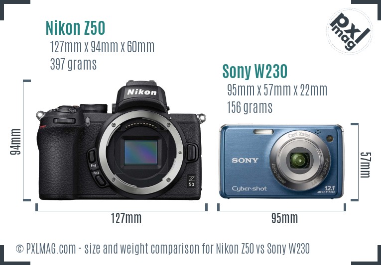 Nikon Z50 vs Sony W230 size comparison Nikon Z50 vs Sony W230 size comparison