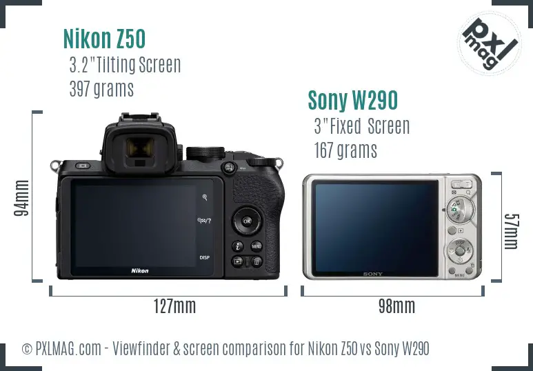 Nikon Z50 vs Sony W290 Screen and Viewfinder comparison