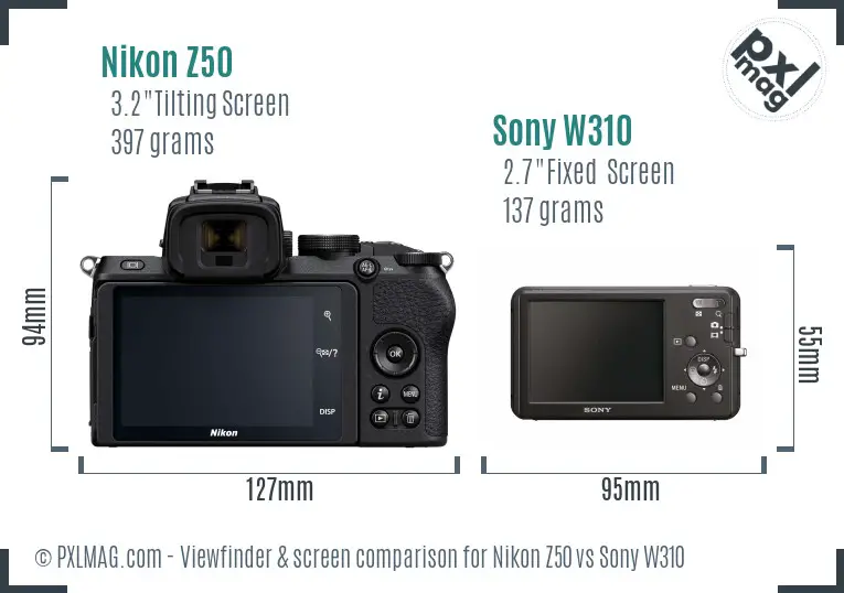 Nikon Z50 vs Sony W310 Screen and Viewfinder comparison Nikon Z50 vs Sony W310 Screen and Viewfinder comparison