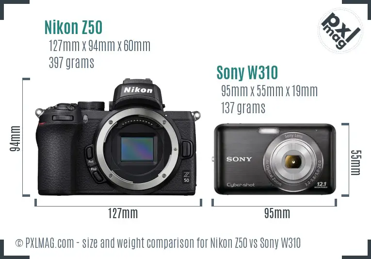 Nikon Z50 vs Sony W310 size comparison Nikon Z50 vs Sony W310 size comparison