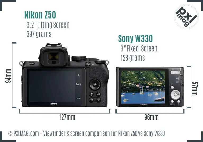 Nikon Z50 vs Sony W330 Screen and Viewfinder comparison