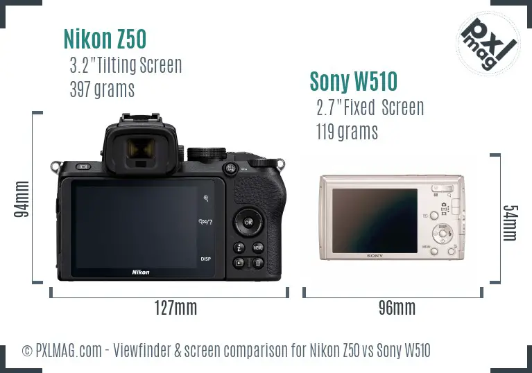 Nikon Z50 vs Sony W510 Screen and Viewfinder comparison