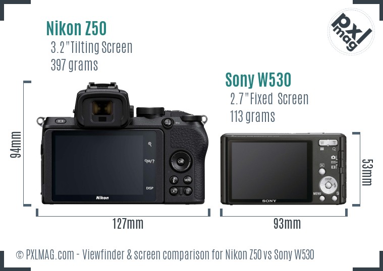 Nikon Z50 vs Sony W530 Screen and Viewfinder comparison