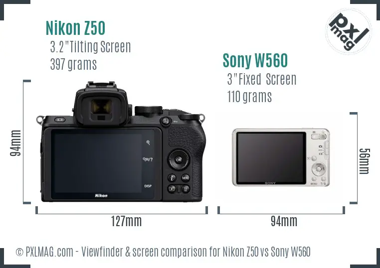 Nikon Z50 vs Sony W560 Screen and Viewfinder comparison