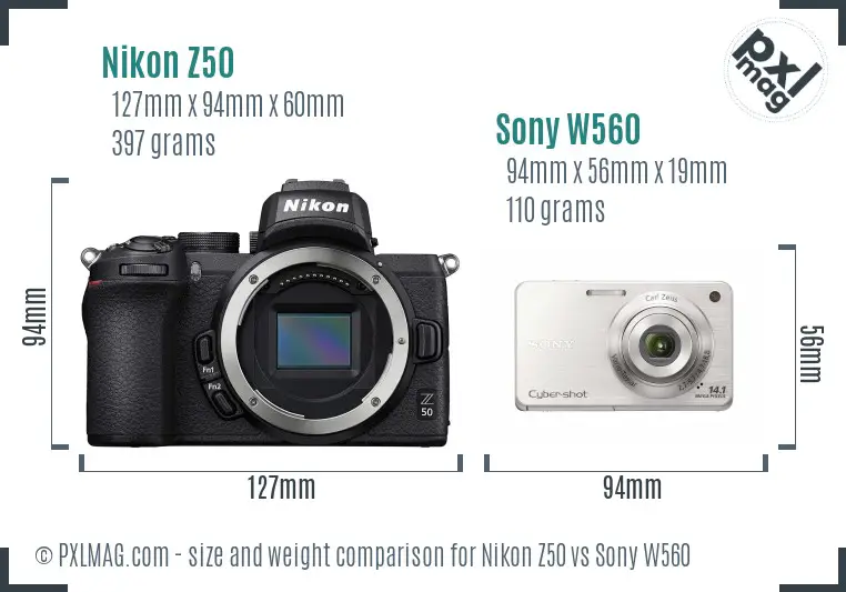 Nikon Z50 vs Sony W560 size comparison