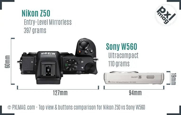 Nikon Z50 vs Sony W560 top view buttons comparison