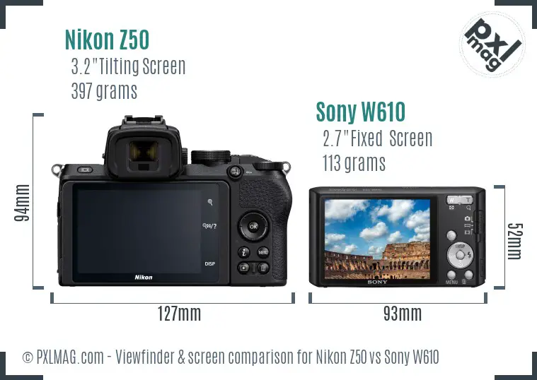 Nikon Z50 vs Sony W610 Screen and Viewfinder comparison