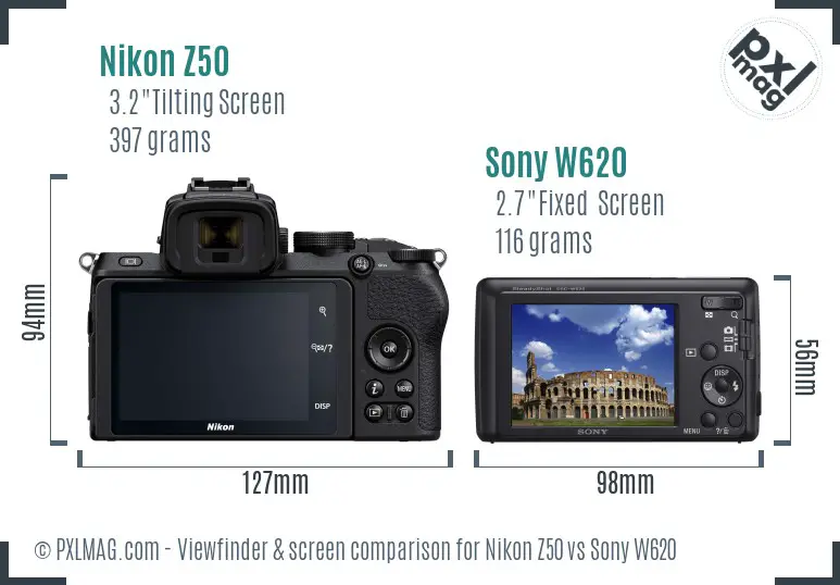 Nikon Z50 vs Sony W620 Screen and Viewfinder comparison