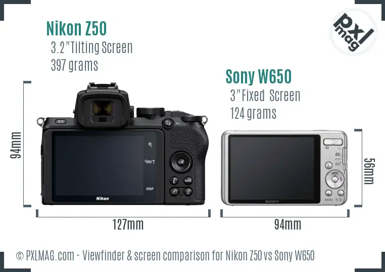 Nikon Z50 vs Sony W650 Screen and Viewfinder comparison