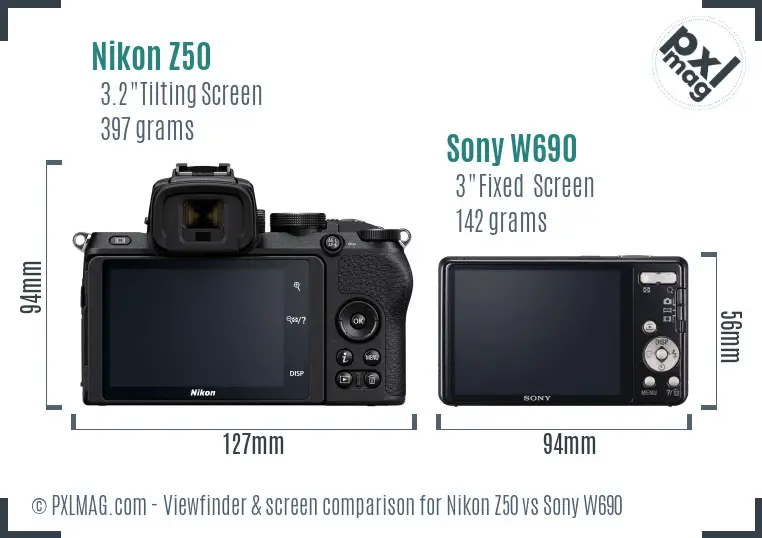 Nikon Z50 vs Sony W690 Screen and Viewfinder comparison