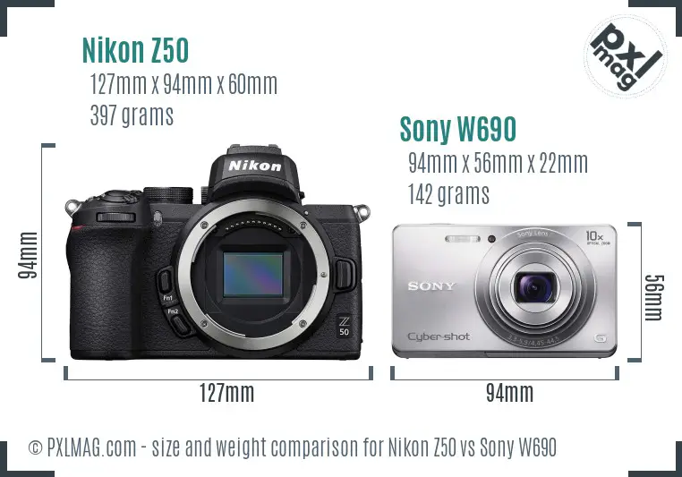 Nikon Z50 vs Sony W690 size comparison