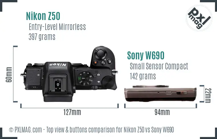 Nikon Z50 vs Sony W690 top view buttons comparison